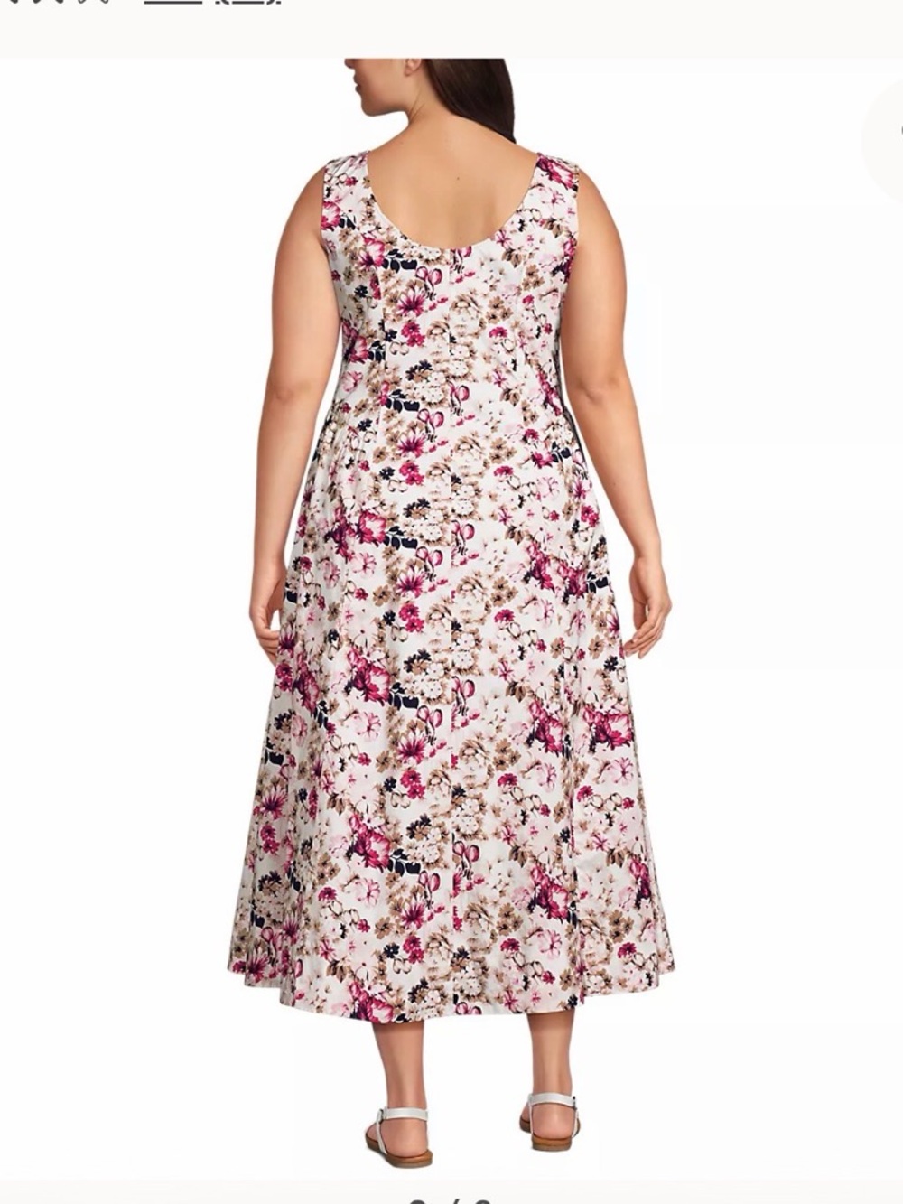 Women’s Plus Size Poplin Boatneck Midi Pink Floral Dress - Picture 3 of 4